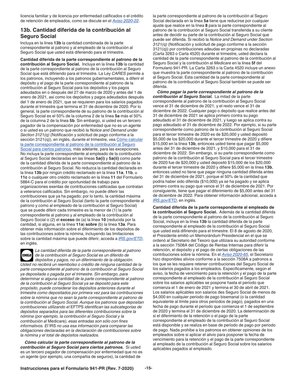 Instrucciones para IRS Formulario 941-PR Planilla Para La Declaracion Federal Trimestral Del Patrono (Puerto Rican Spanish), Page 15