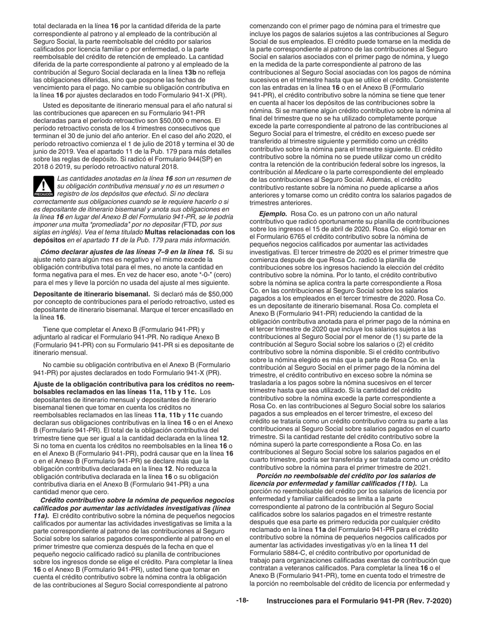 Instrucciones para IRS Formulario 941-PR Planilla Para La Declaracion Federal Trimestral Del Patrono (Puerto Rican Spanish), Page 18