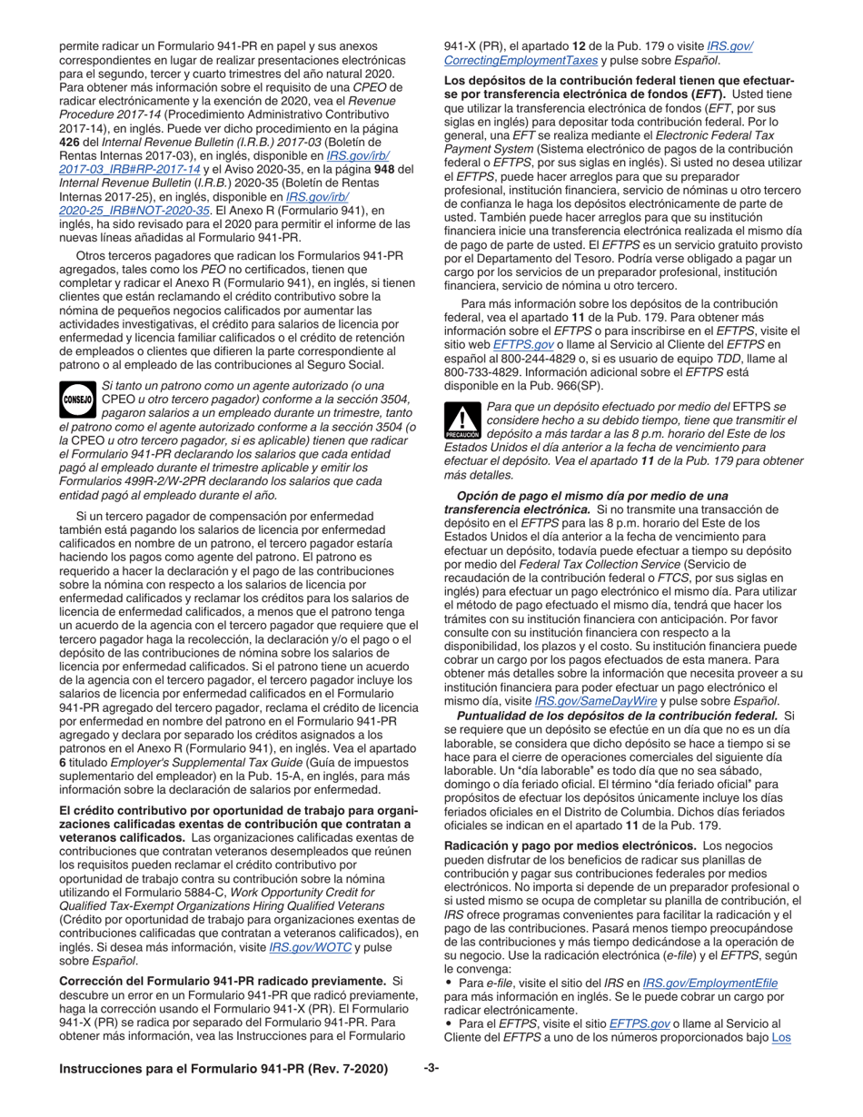 Instrucciones para IRS Formulario 941-PR Planilla Para La Declaracion Federal Trimestral Del Patrono (Puerto Rican Spanish), Page 3