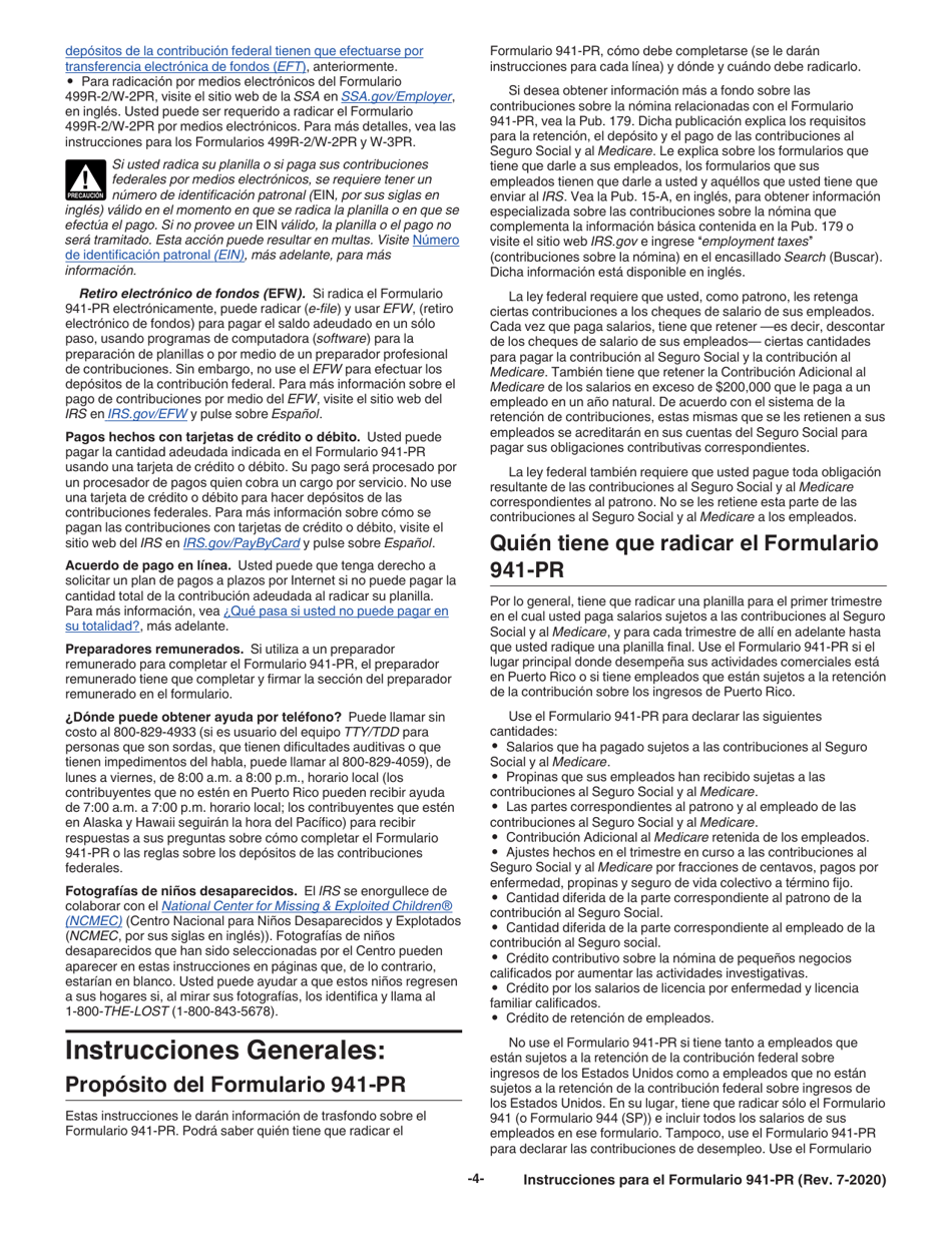 Instrucciones para IRS Formulario 941-PR Planilla Para La Declaracion Federal Trimestral Del Patrono (Puerto Rican Spanish), Page 4