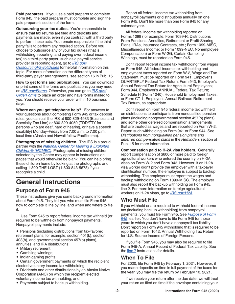Instructions for IRS Form 945 Annual Return of Withheld Federal Income Tax, Page 2