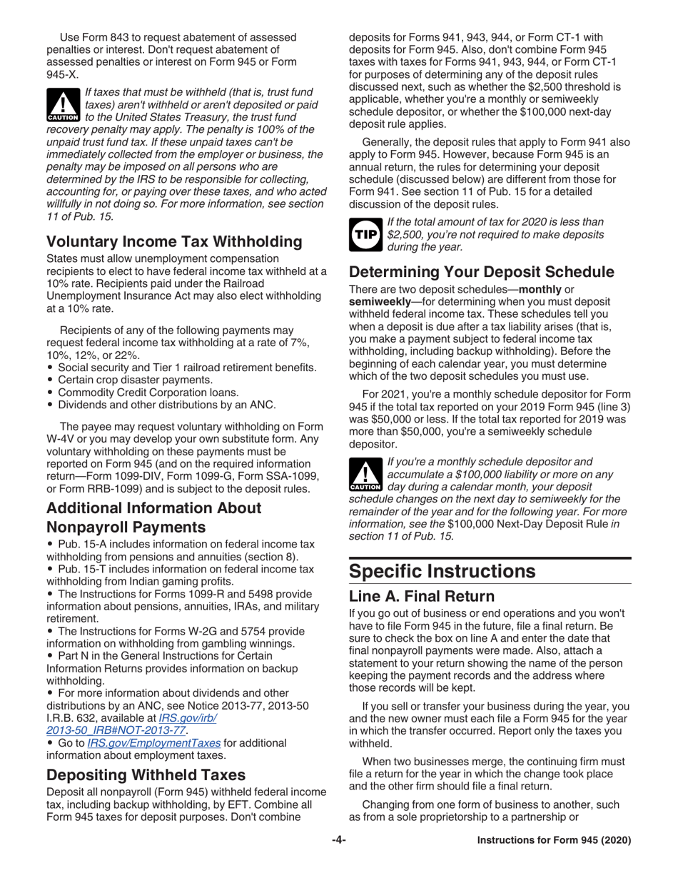 Instructions for IRS Form 945 Annual Return of Withheld Federal Income Tax, Page 4