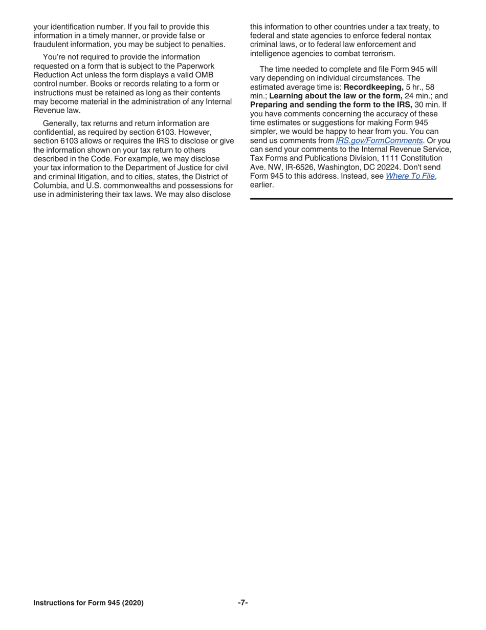 Instructions for IRS Form 945 Annual Return of Withheld Federal Income Tax, Page 7