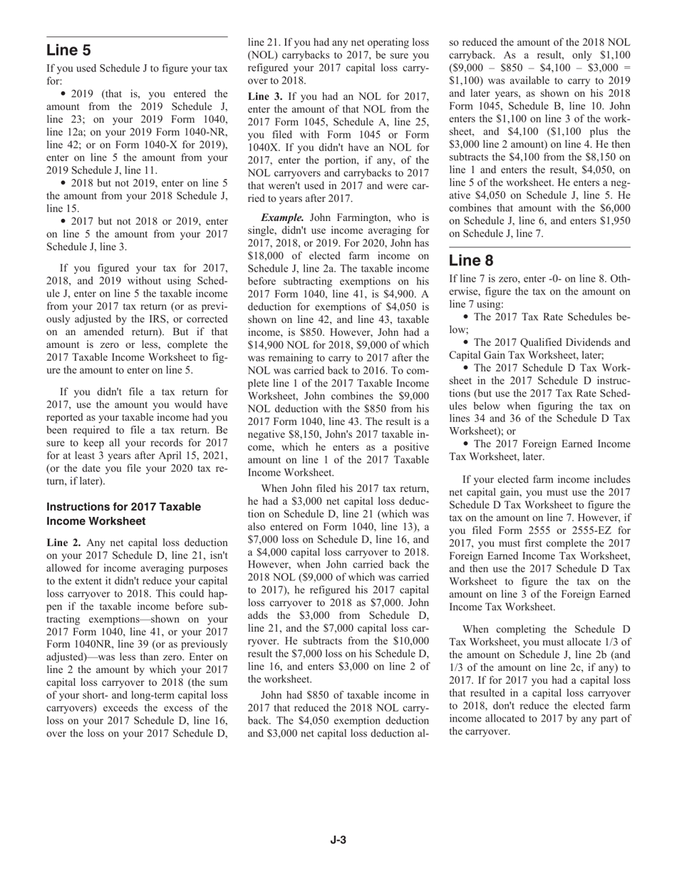 Instructions for IRS Form 1040 Schedule J Income Averaging for Farmers and Fishermen, Page 3