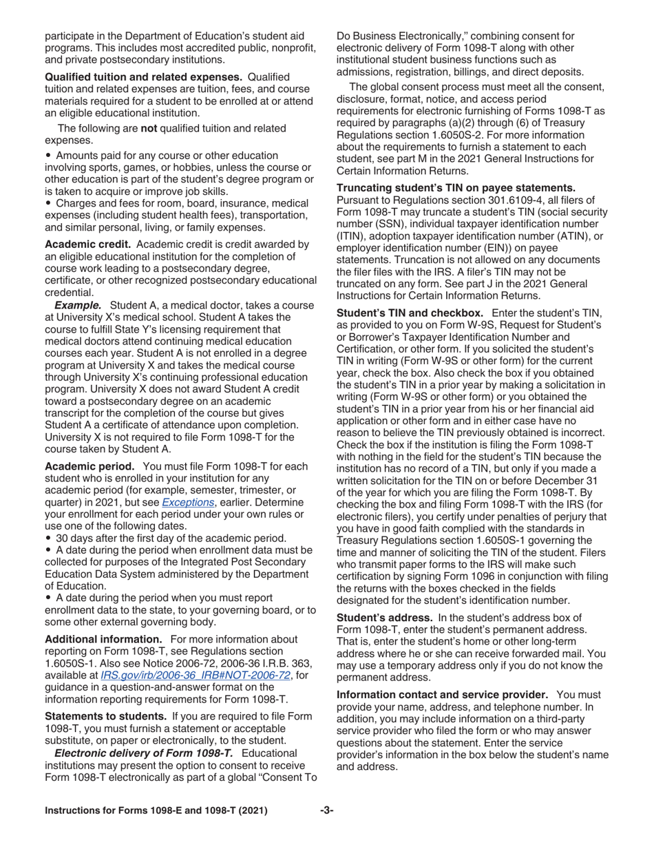 Instructions for IRS Form 1098-E, 1098-T, Page 3