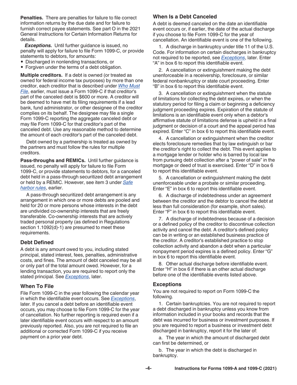 Instructions for IRS Form 1099-A, 1099-C Acquisition or Abandonment of Secured Property and Cancellation of Debt, Page 4