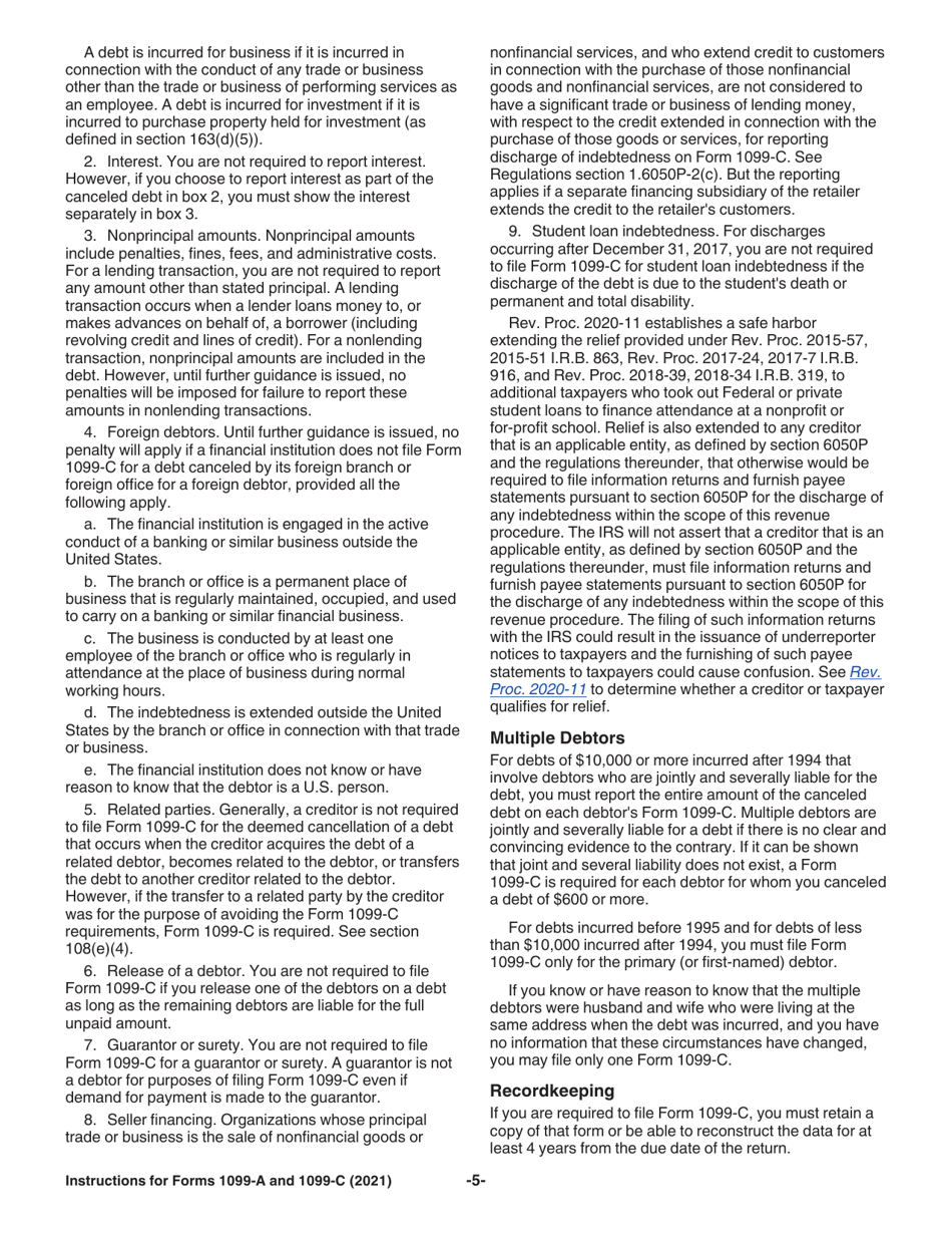 Instructions for IRS Form 1099-A, 1099-C Acquisition or Abandonment of Secured Property and Cancellation of Debt, Page 5