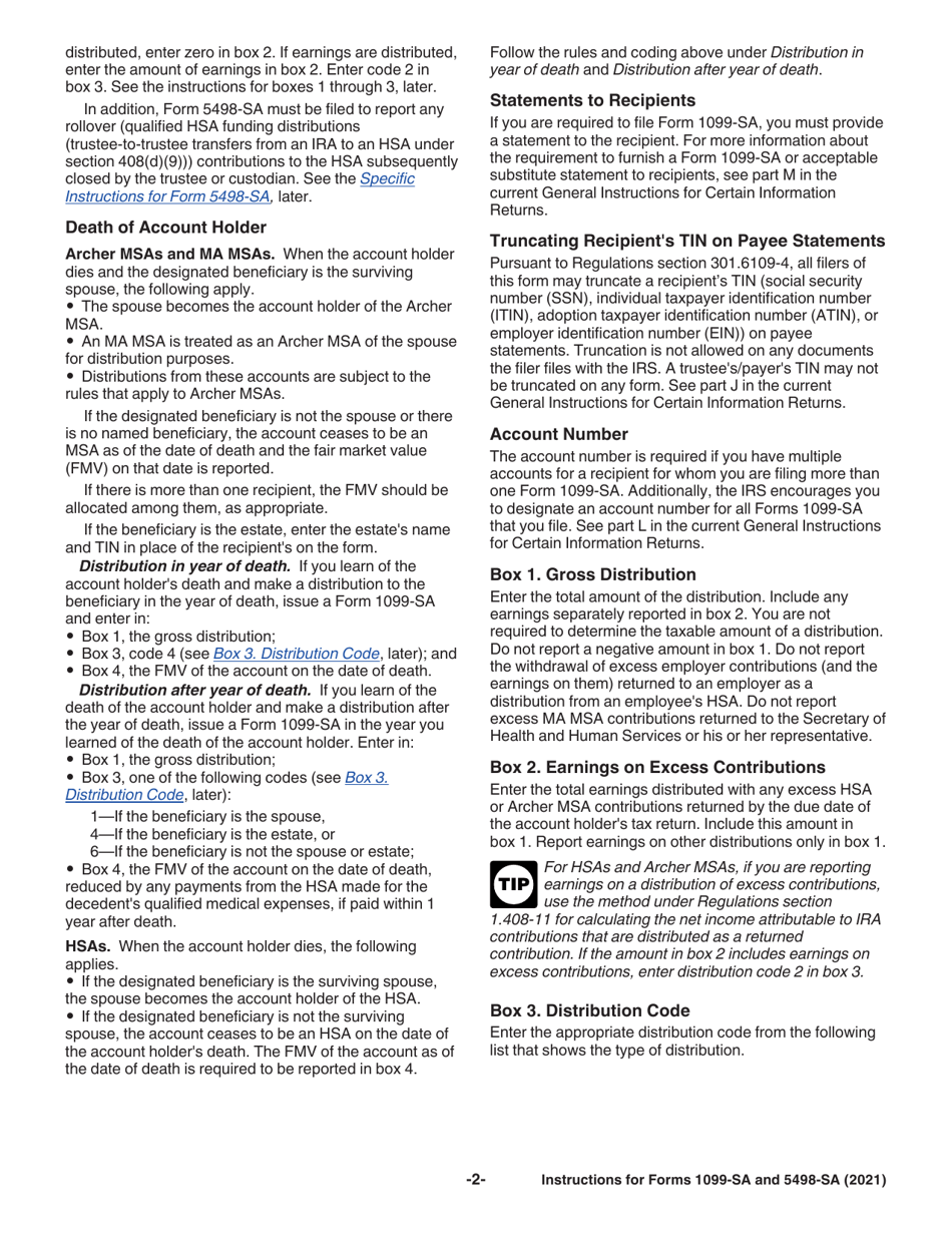 Instructions for IRS Form 1099-SA, 5498-SA, Page 2
