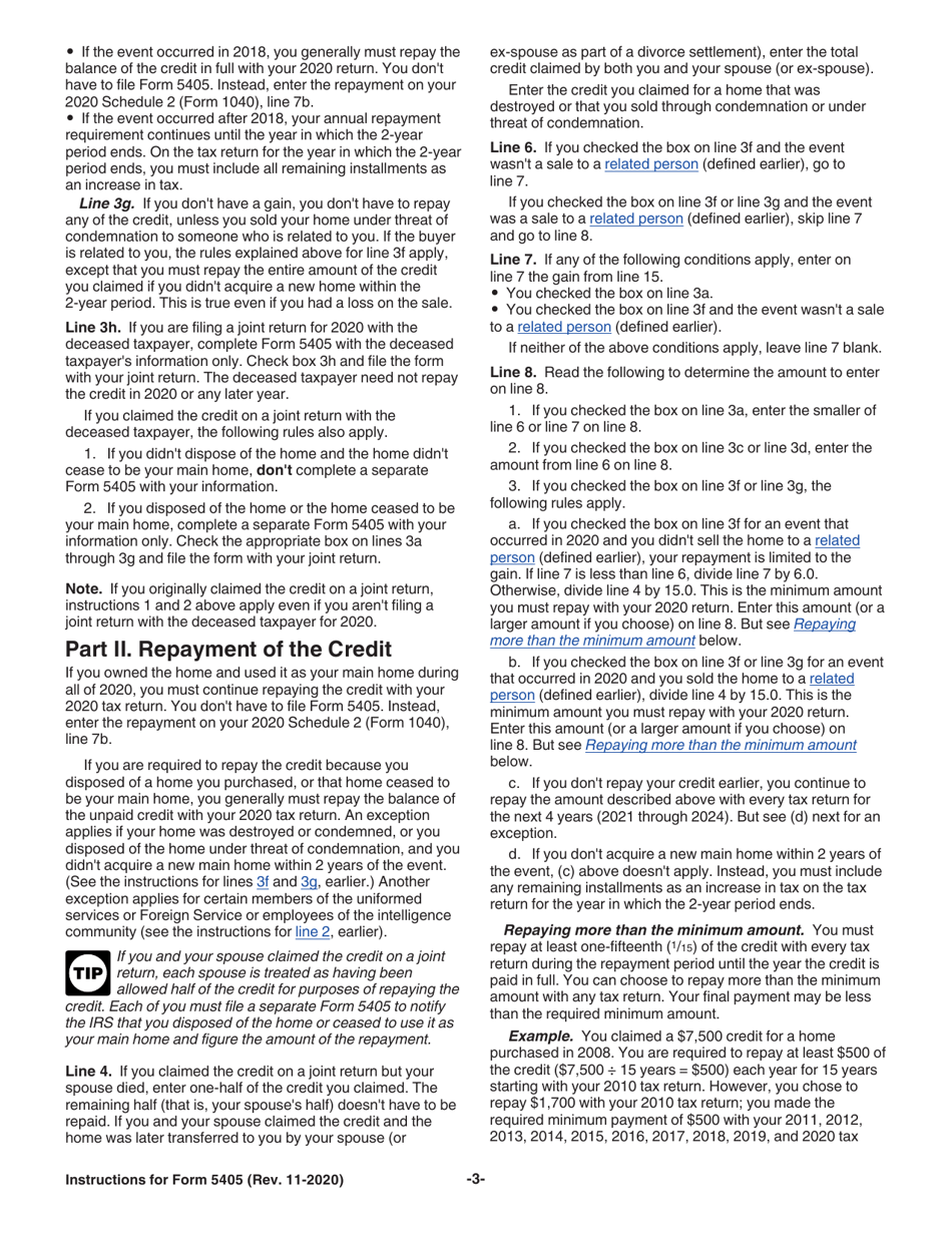 Instructions for IRS Form 5405 Repayment of the First-Time Homebuyer Credit, Page 3