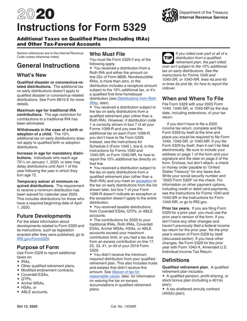 Download Instructions For IRS Form 5329 Additional Taxes On Qualified 