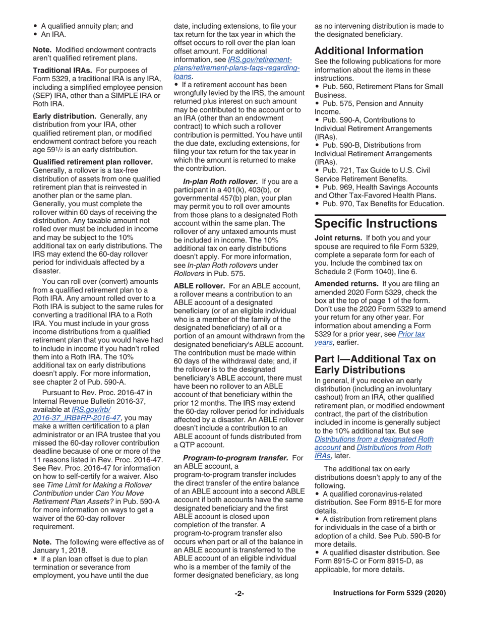 Instructions for IRS Form 5329 Additional Taxes on Qualified Plans (Including IRAs) and Other Tax-Favored Accounts, Page 2