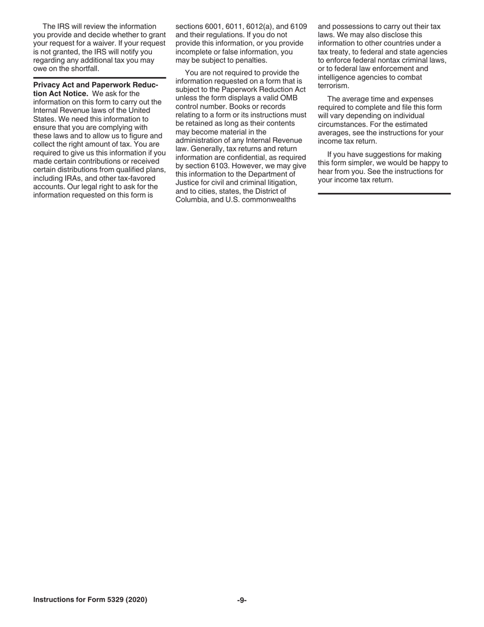 Instructions for IRS Form 5329 Additional Taxes on Qualified Plans (Including IRAs) and Other Tax-Favored Accounts, Page 9