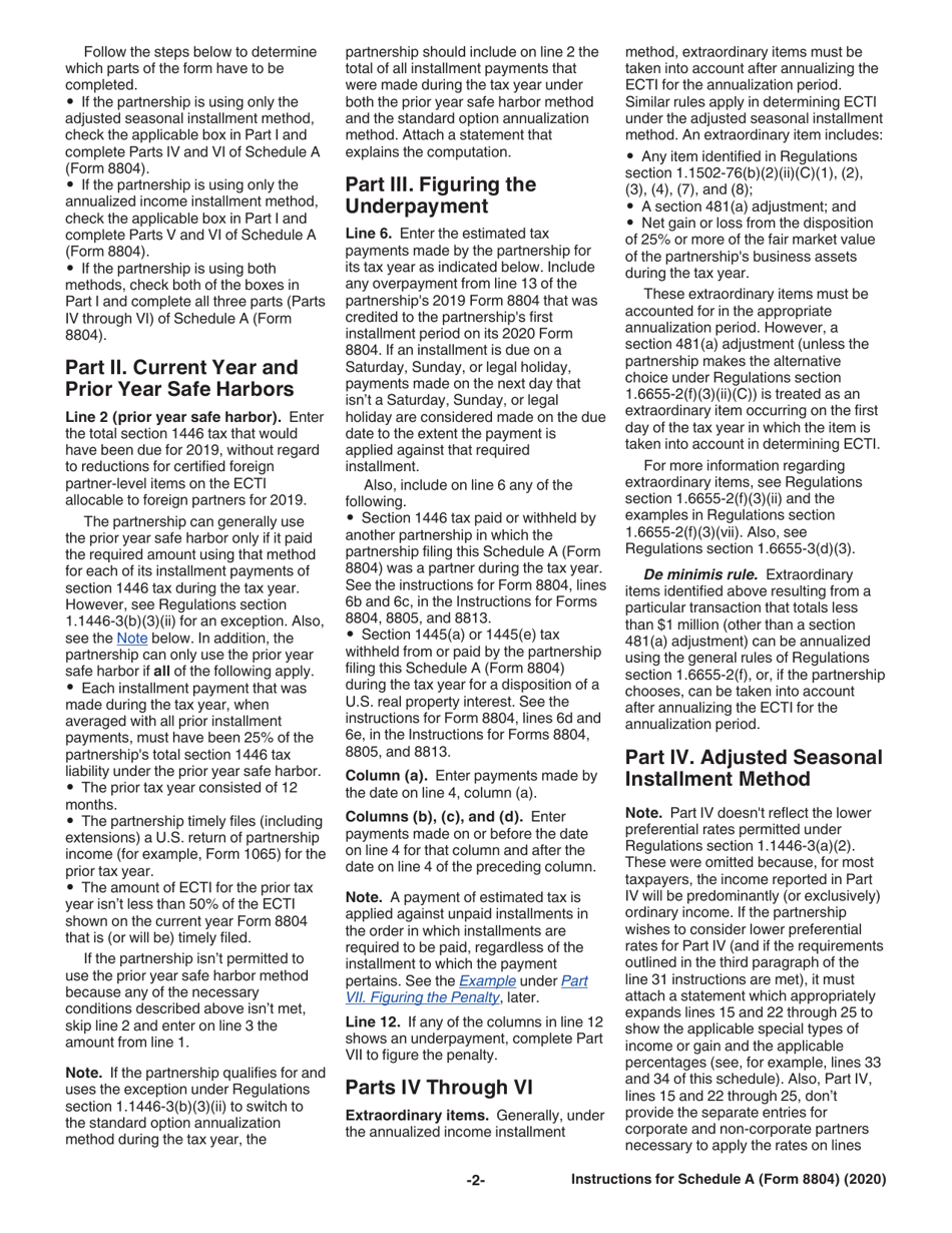 Instructions for IRS Form 8804 Schedule A Penalty for Underpayment of Estimated Section 1446 Tax by Partnerships, Page 2