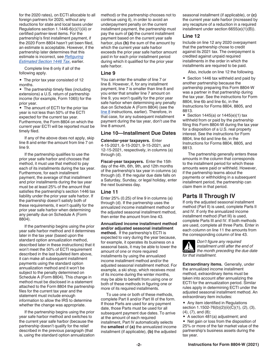 Instructions for IRS Form 8804-W Installment Payments of Section 1446 Tax for Partnerships, Page 2