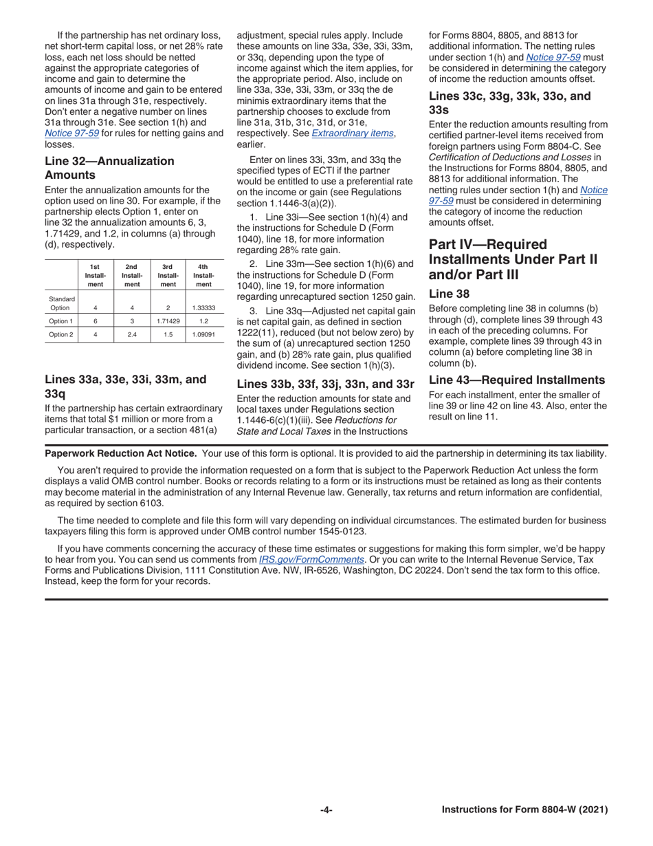 Instructions for IRS Form 8804-W Installment Payments of Section 1446 Tax for Partnerships, Page 4
