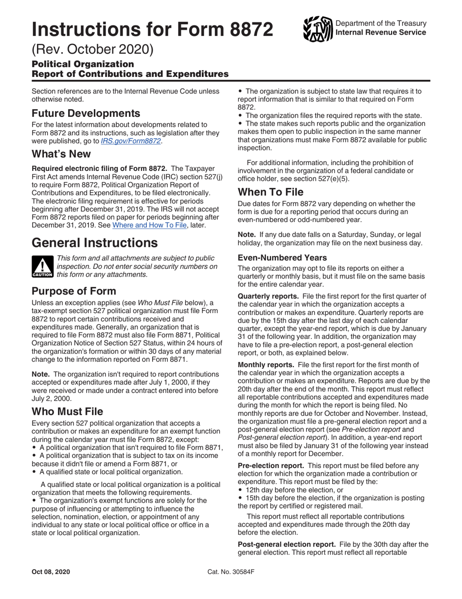 Download Instructions for IRS Form 8872 Political Organization Report ...