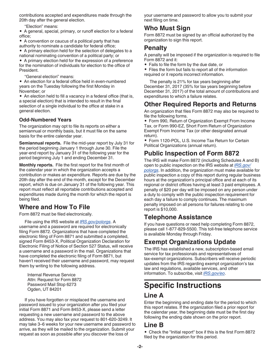 Instructions for IRS Form 8872 Political Organization Report of Contributions and Expenditures, Page 2