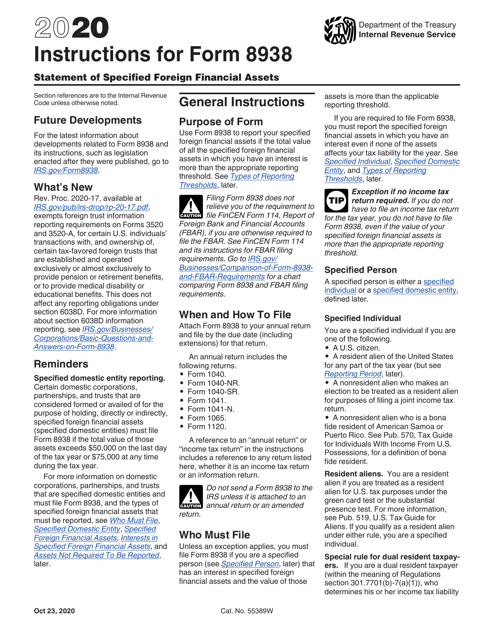 IRS Form 8938 2020 Printable Pdf