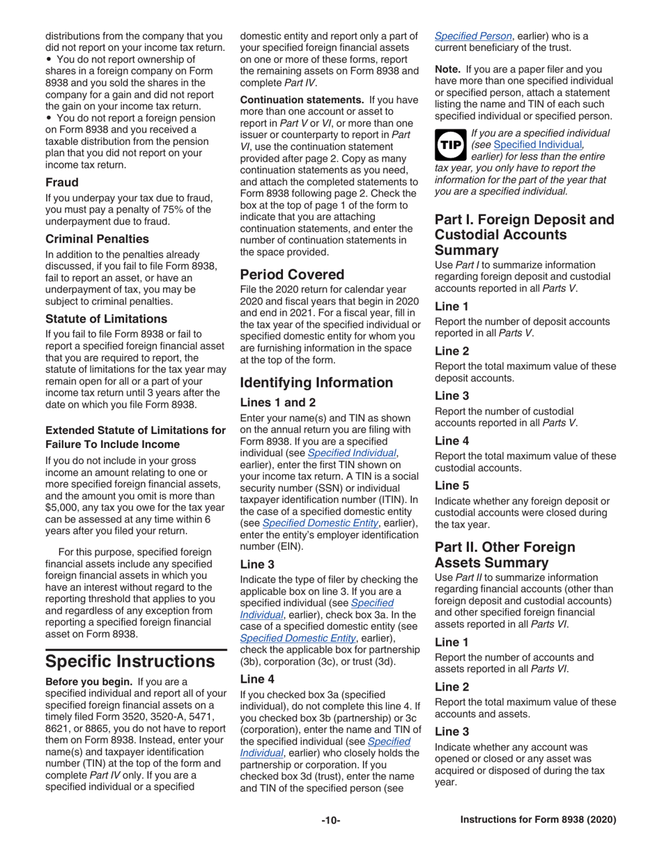 Instructions for IRS Form 8938 Statement of Specified Foreign Financial Assets, Page 10