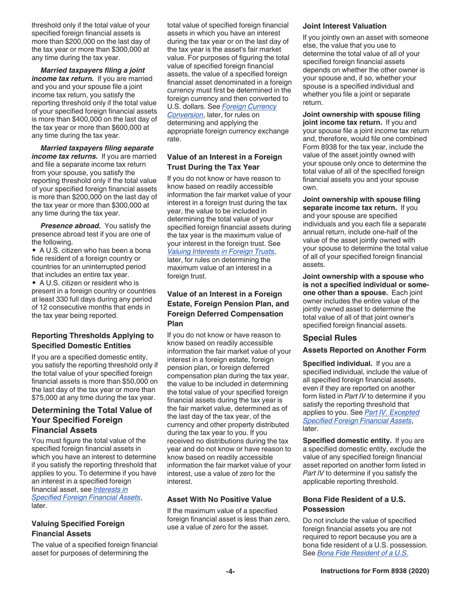 Instructions for IRS Form 8938 Statement of Specified Foreign Financial Assets, Page 4