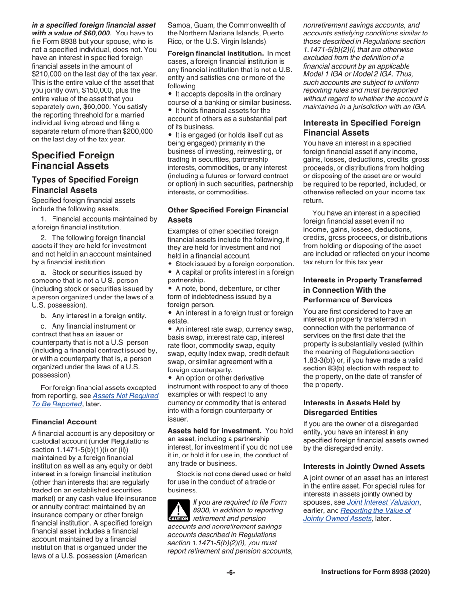 Instructions for IRS Form 8938 Statement of Specified Foreign Financial Assets, Page 6