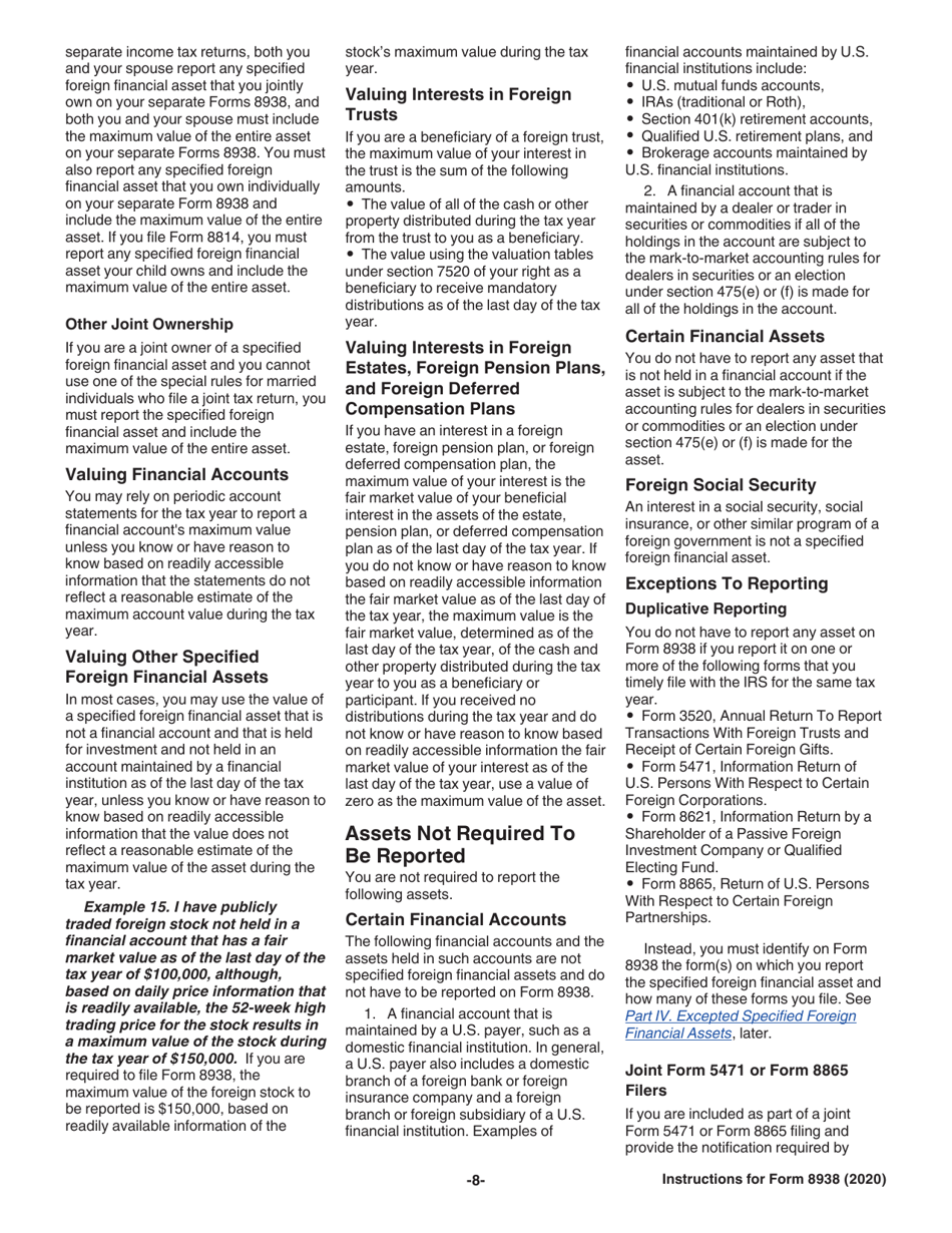 Instructions for IRS Form 8938 Statement of Specified Foreign Financial Assets, Page 8