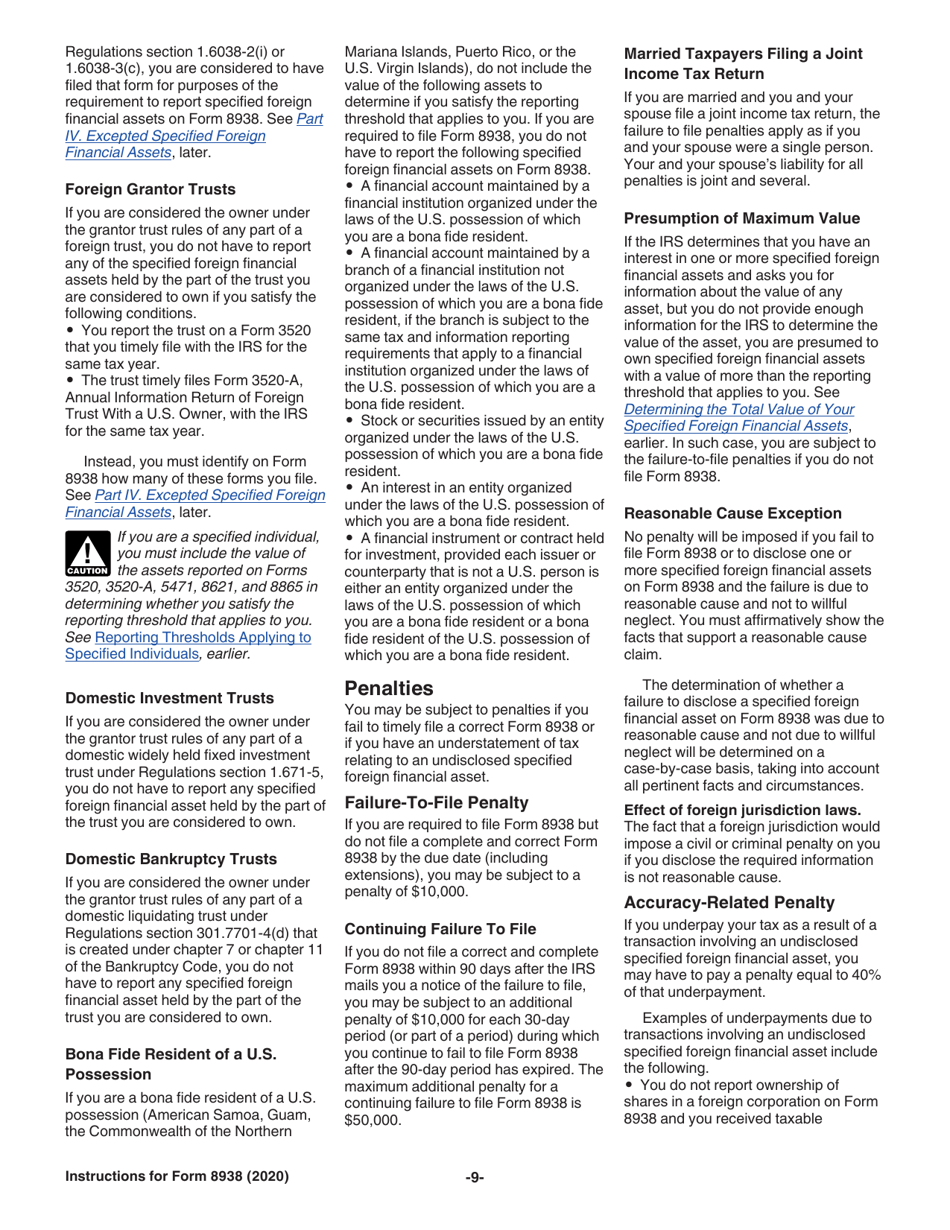 Instructions for IRS Form 8938 Statement of Specified Foreign Financial Assets, Page 9