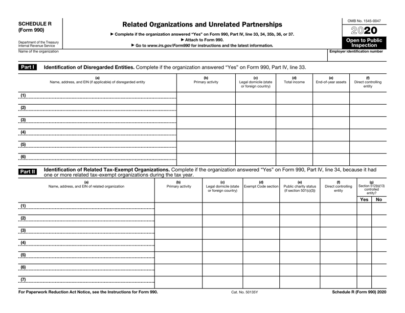 IRS Form 990 Schedule R 2020 Printable Pdf