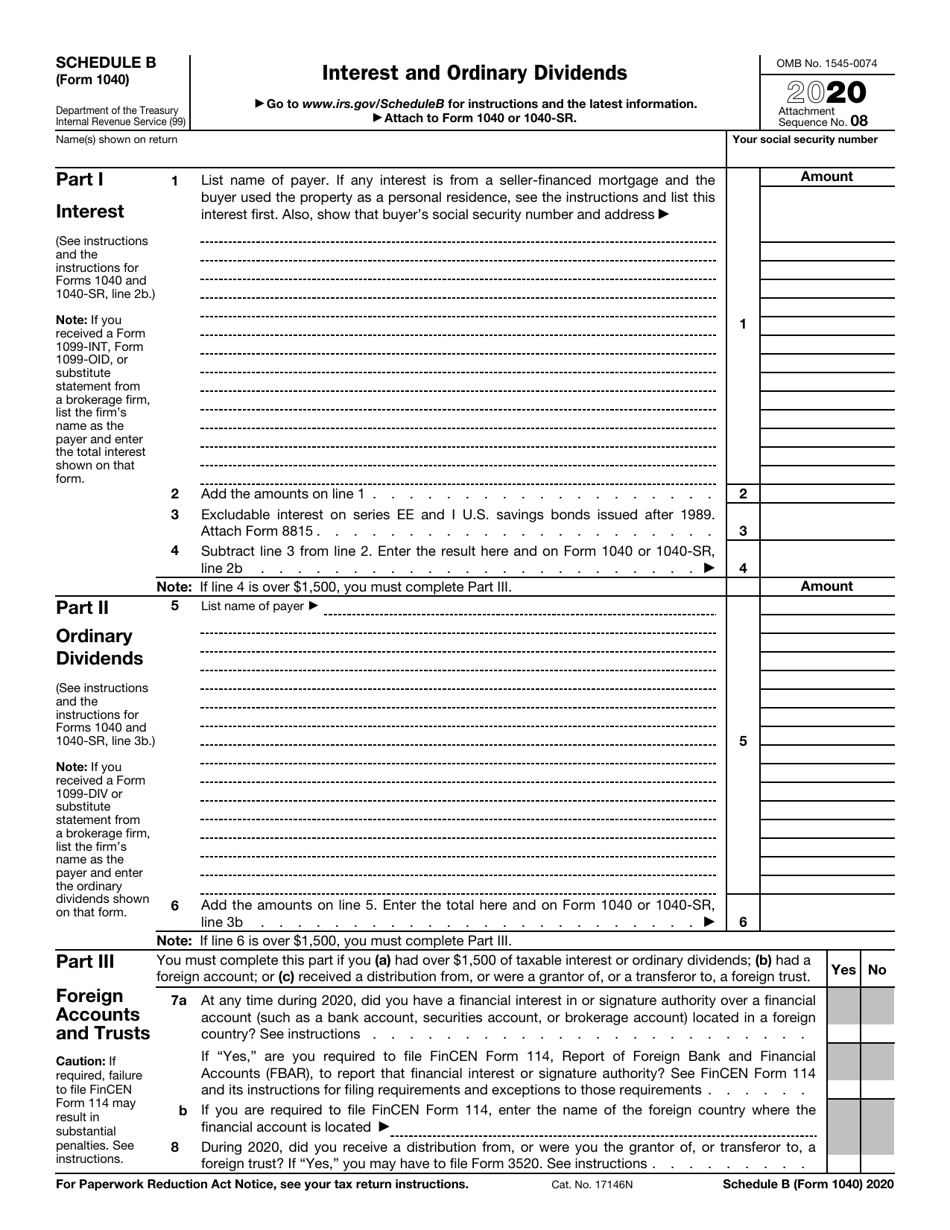 IRS Form 1040 Schedule B 2020 Fill Out Sign Online And Download 