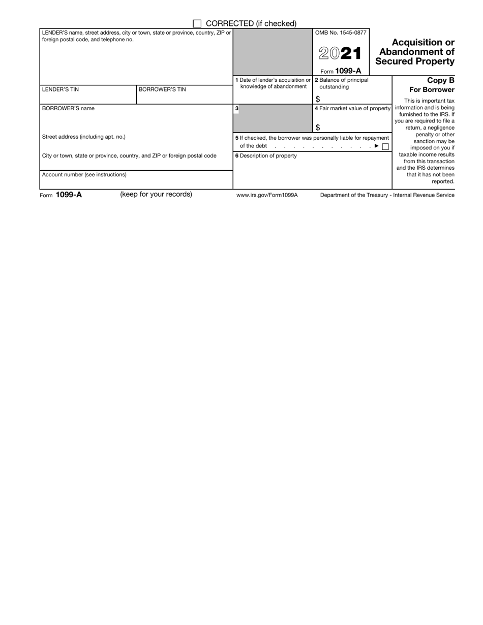 IRS Form 1099-A Acquisition or Abandonment of Secured Property, Page 3
