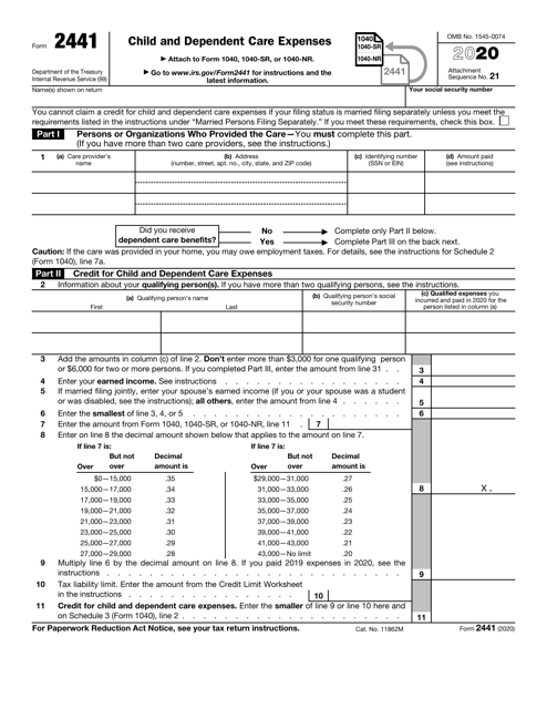 IRS Form 2441 2020 Printable Pdf