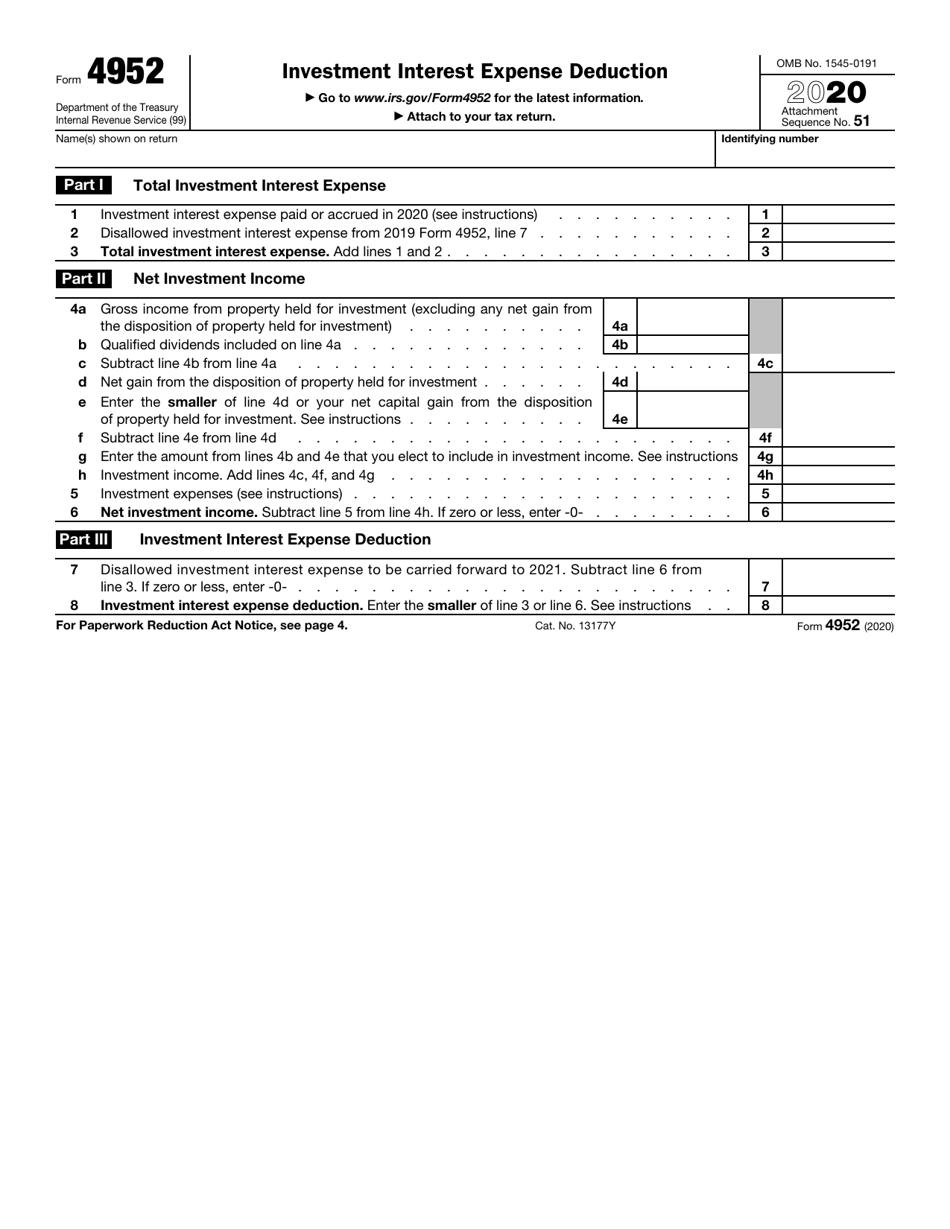 IRS Form 4952 Investment Interest Expense Deduction, Page 1
