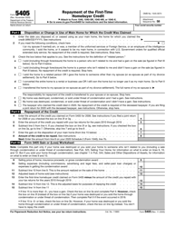 Document preview: IRS Form 5405 Repayment of the First-Time Homebuyer Credit
