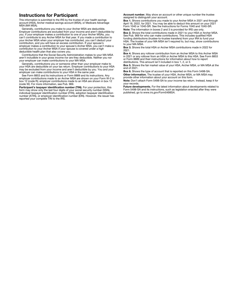 IRS Form 5498-SA Hsa, Archer Msa, or Medicare Advantage Msa Information, Page 3