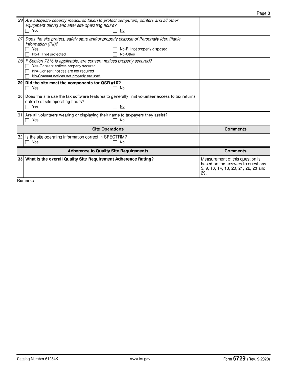 IRS Form 6729 Qss Site Review Sheet, Page 3