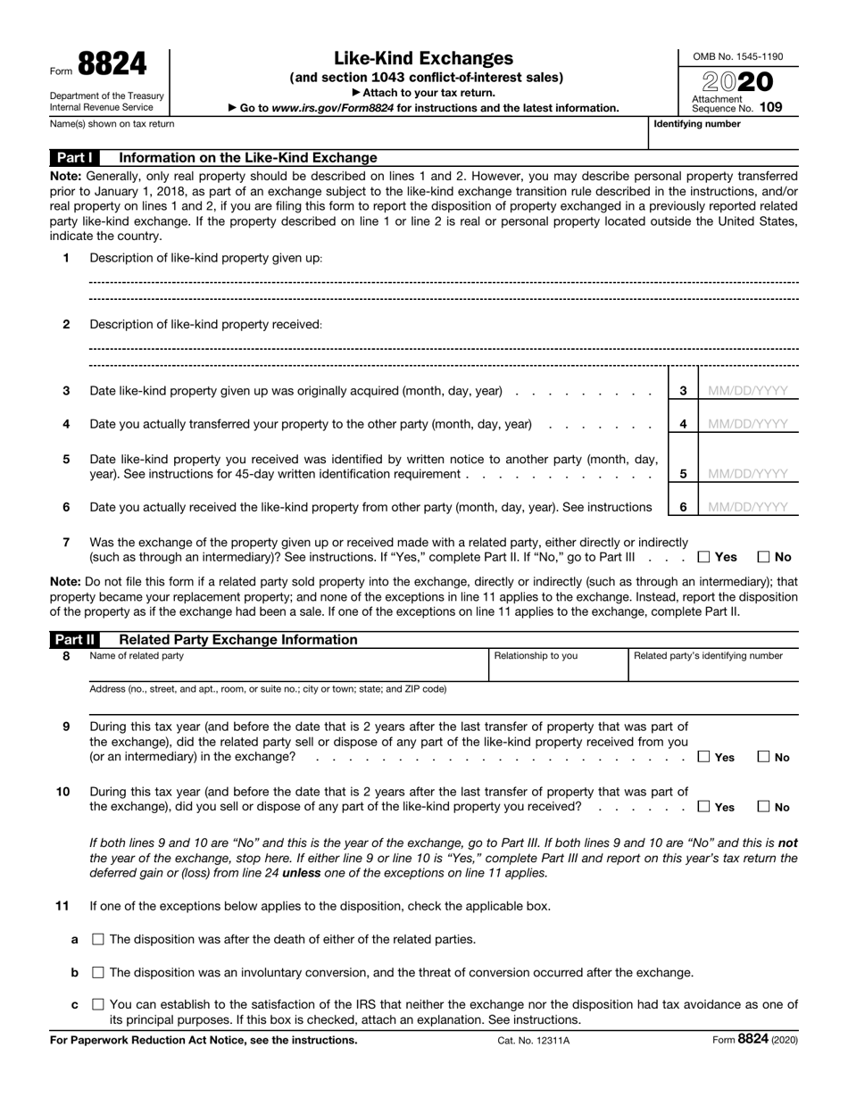 IRS Form 8824 Like-Kind Exchanges, Page 1