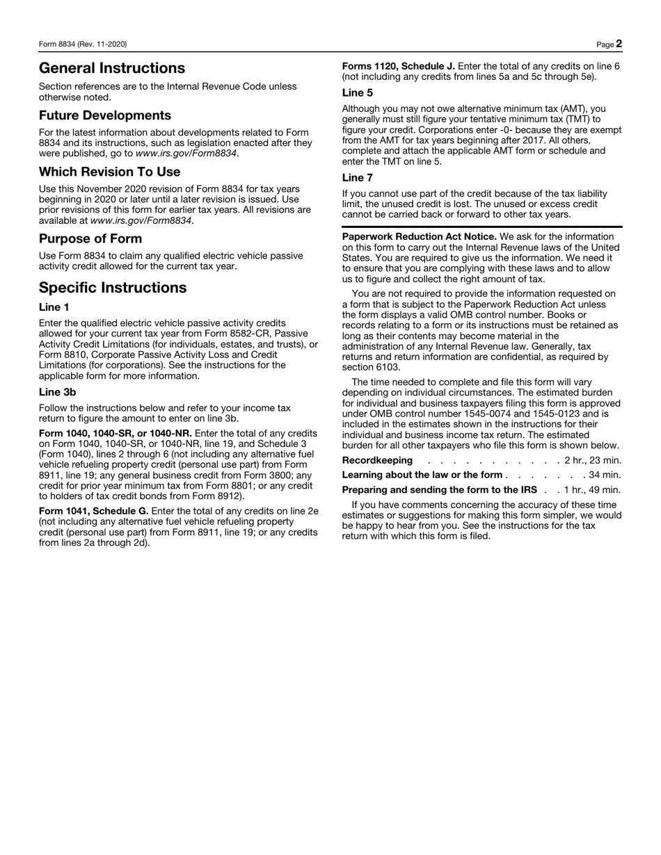 IRS Form 8834 Qualified Electric Vehicle Credit, Page 2