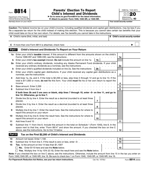 IRS Form 8814 2020 Printable Pdf