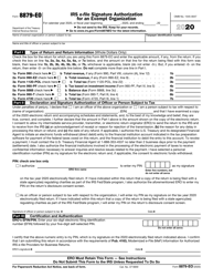 Document preview: IRS Form 8879-E0 IRS E-File Signature Authorization for an Exempt Organization