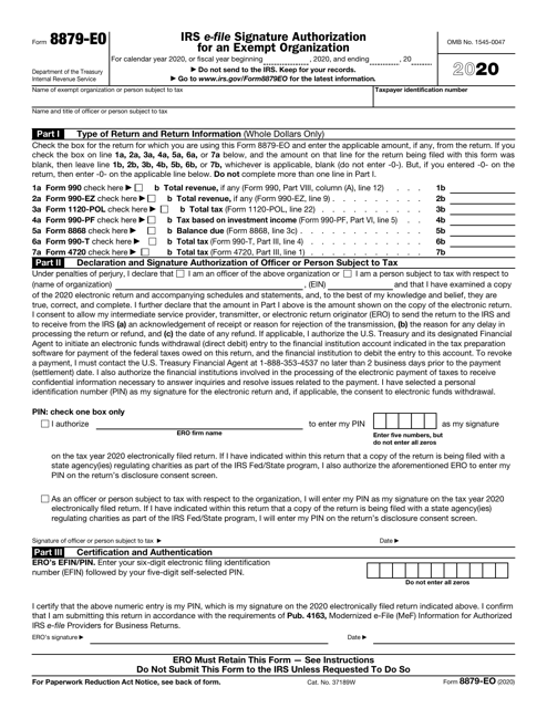 IRS Form 8879-E0 2020 Printable Pdf