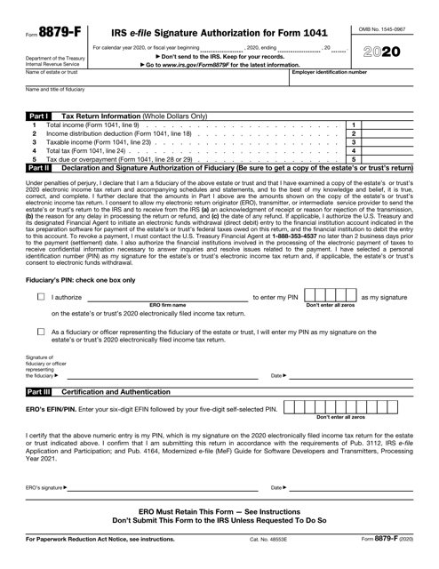 IRS Form 8879-F 2020 Printable Pdf