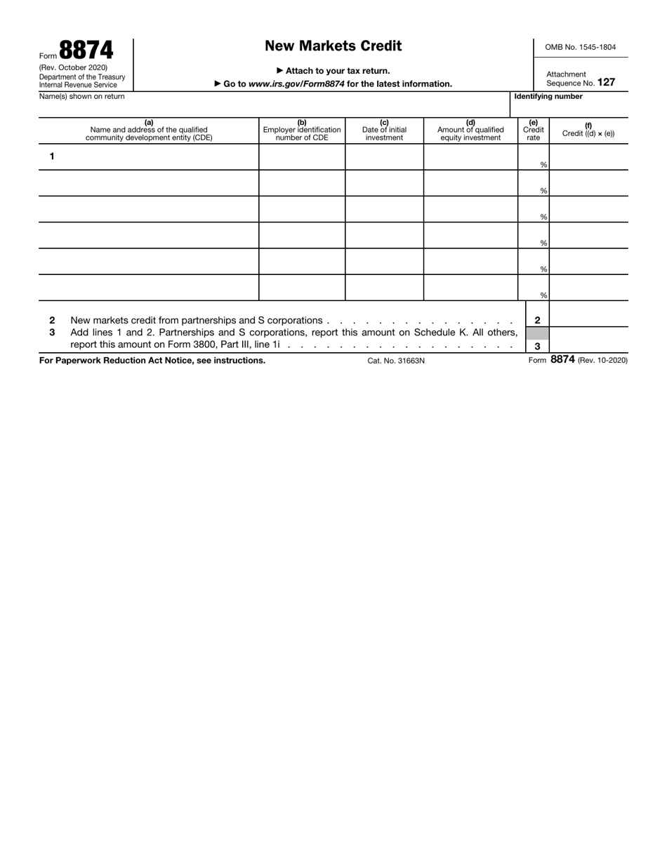 IRS Form 8874 New Markets Credit, Page 1