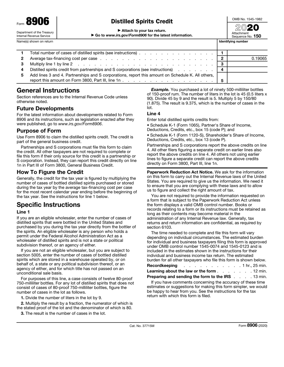 IRS Form 8906 Distilled Spirits Credit, Page 1