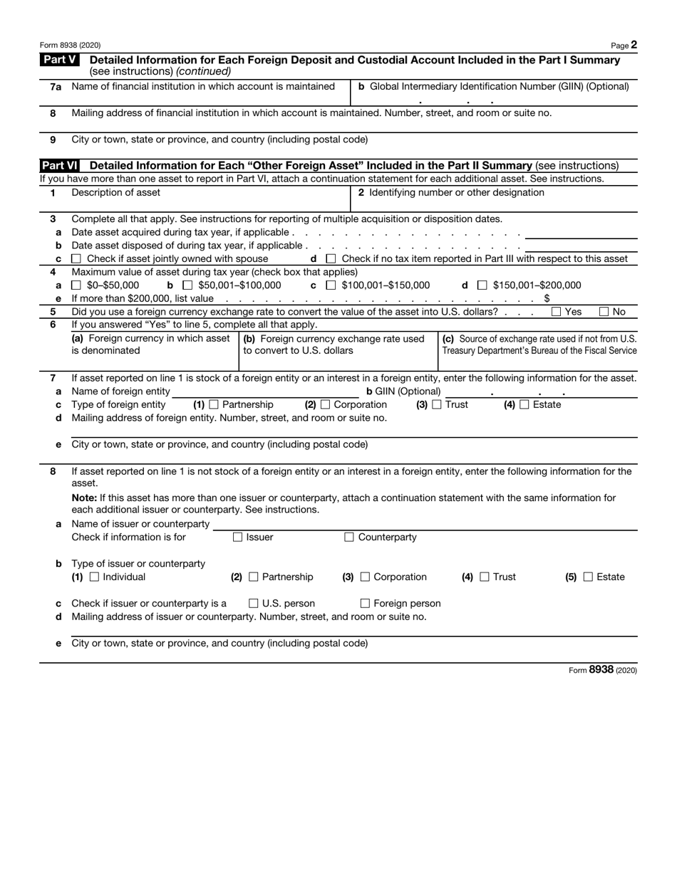 IRS Form 8938 Download Fillable PDF or Fill Online Statement of ...