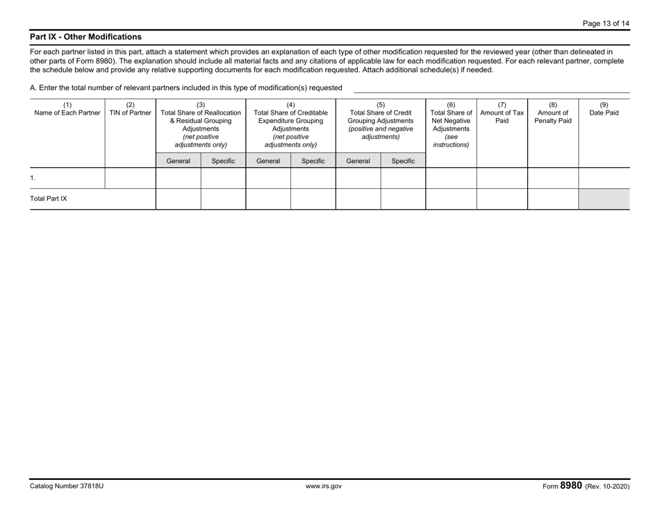 IRS Form 8980 Partnership Request for Modification of Imputed Underpayments Under IRC Section 6225(C), Page 13
