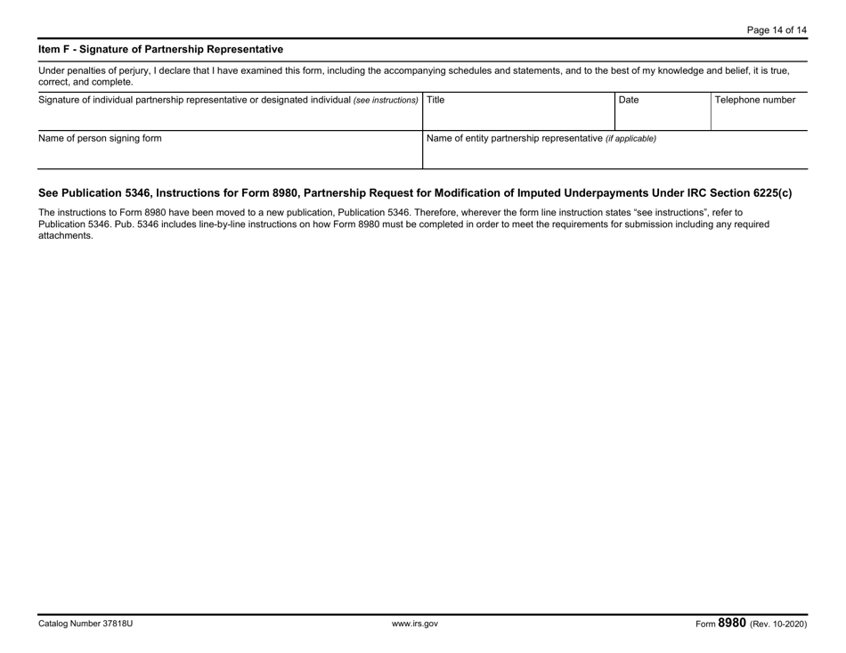 IRS Form 8980 Download Fillable PDF or Fill Online Partnership Request