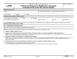 IRS Form 8980 Partnership Request for Modification of Imputed Underpayments Under IRC Section 6225(C)