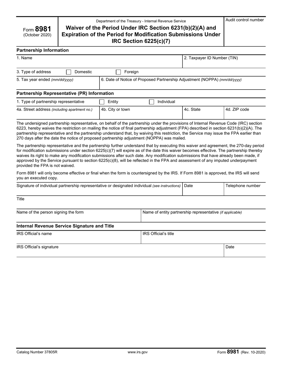 IRS Form 8981 Download Fillable PDF Or Fill Online Waiver Of The Period ...