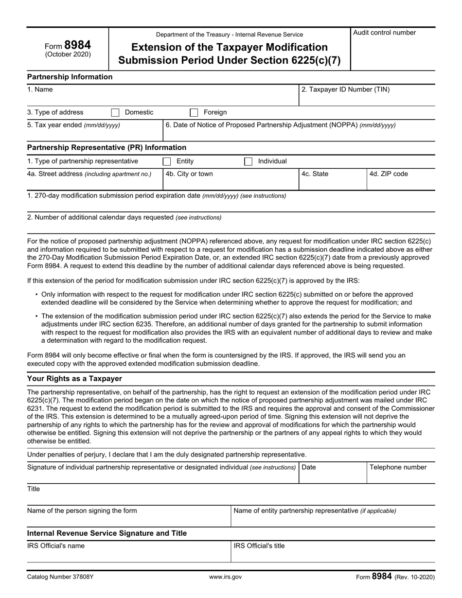 IRS Form 8984 Extension of the Taxpayer Modification Submission Period Under Section 6225(C)(7), Page 1