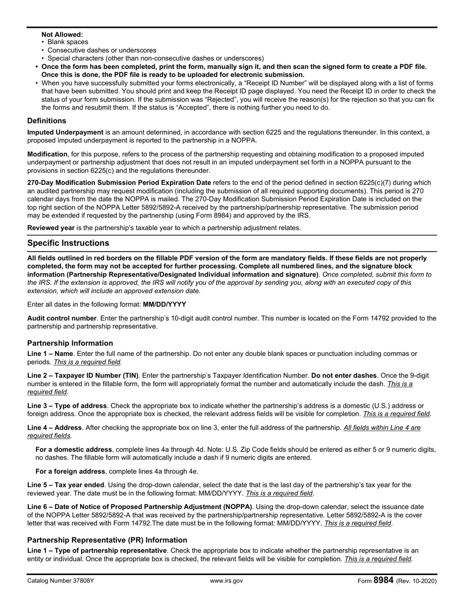 IRS Form 8984 Extension of the Taxpayer Modification Submission Period Under Section 6225(C)(7), Page 4